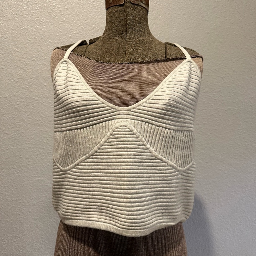 Aerie Ivory Ribbed Knit Cropped Tank Top – Size XXL